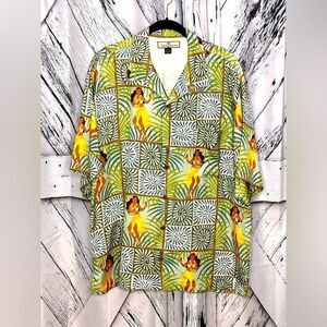 Vintage Tommy Bahama Silk Hawaiian Button Up Shirt Hula Girl Size L